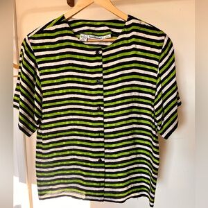 Anne Klein Women’s Button Down Shirt - Black, White, Lime